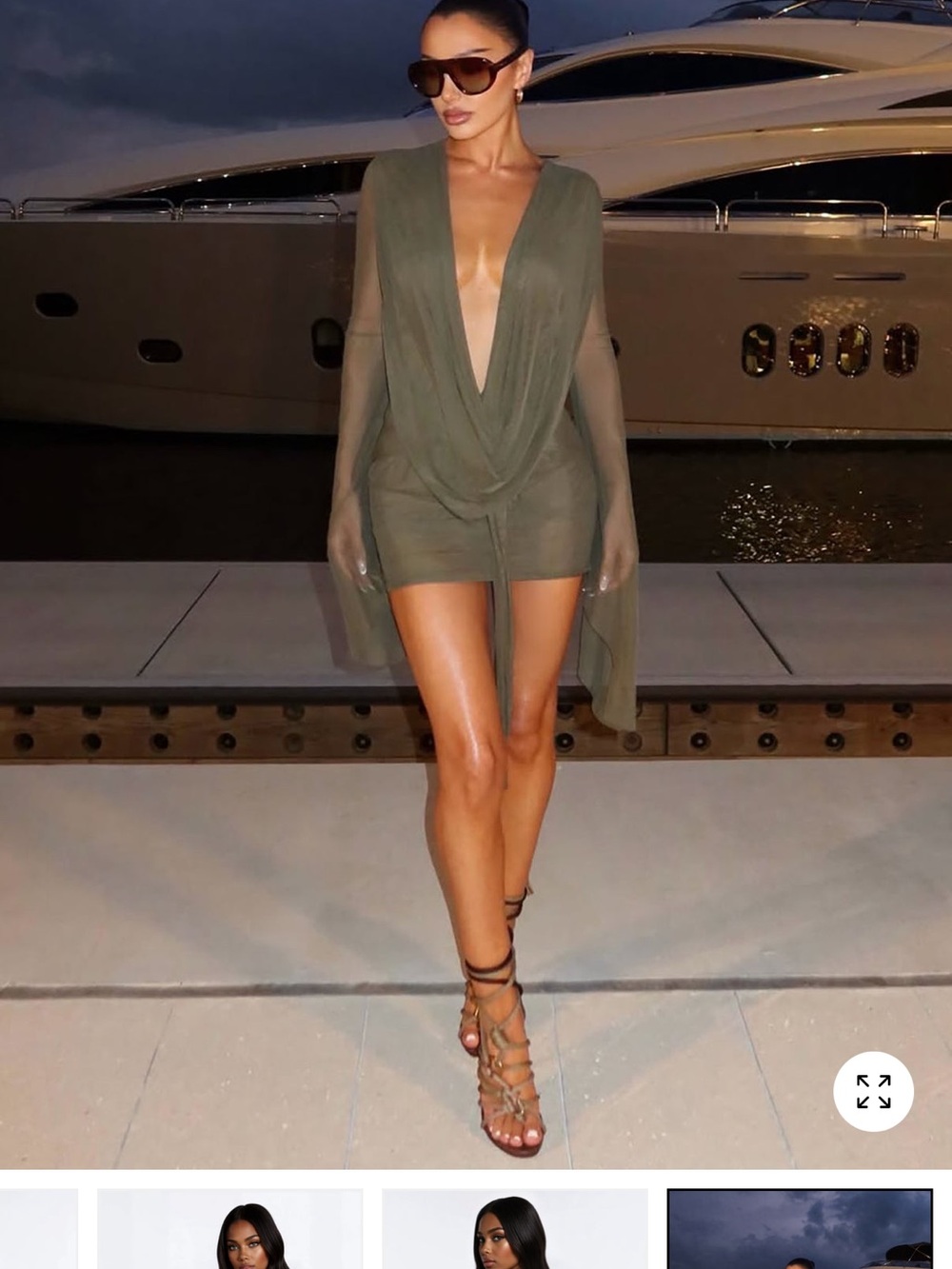Fashion nova Skyler Deep Cowl Mesh Micro Mini Dress olive XS NWT